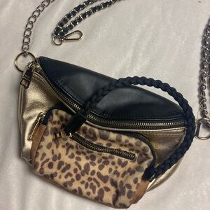 Steve Madden Leopard Convertible Belt-Bag Double-Chain & Pouch, Cross Body•Gold